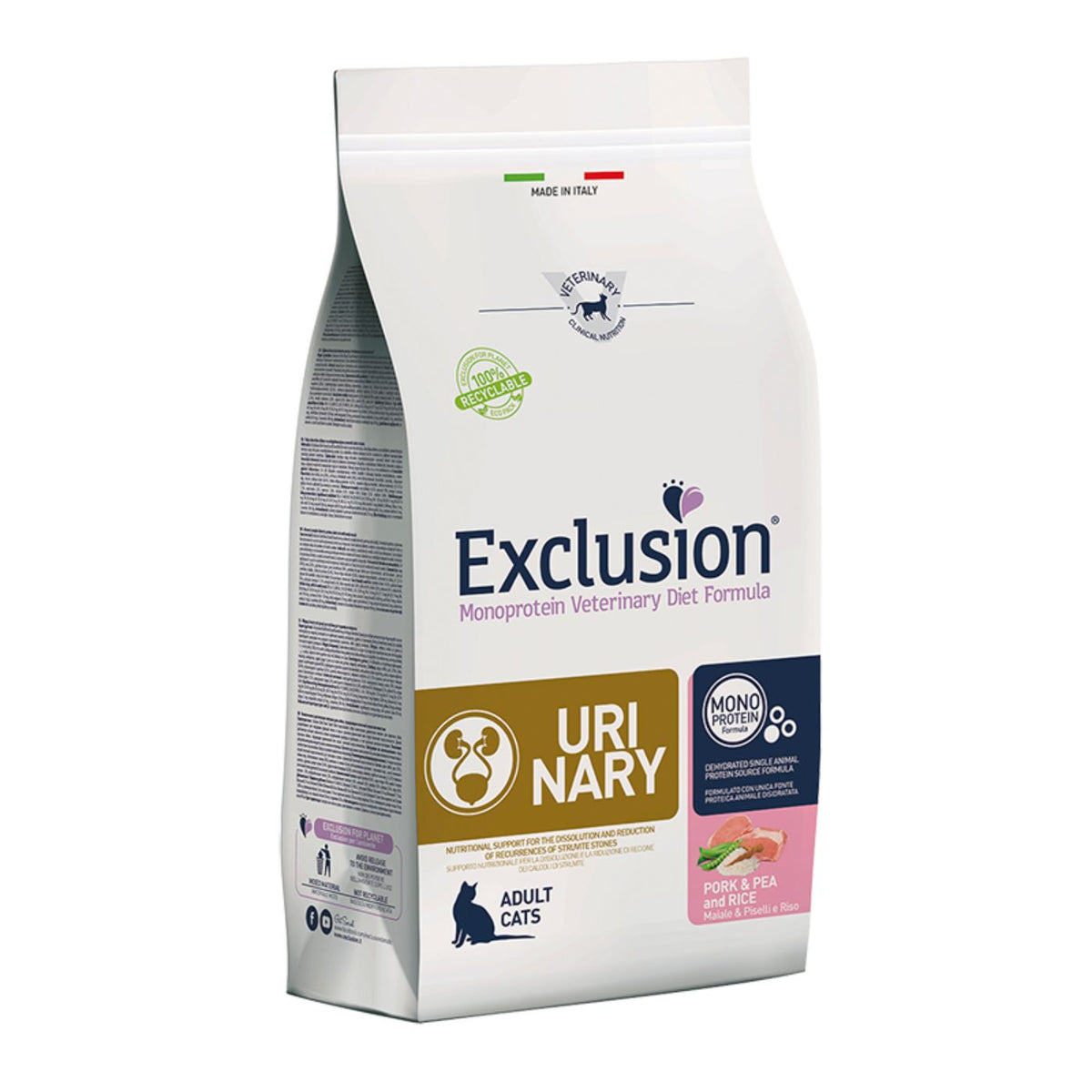 Exclusion Diet Cat Urinary Maiale Piselli e Riso 1,5 Kg Monoproteico per Gatti
