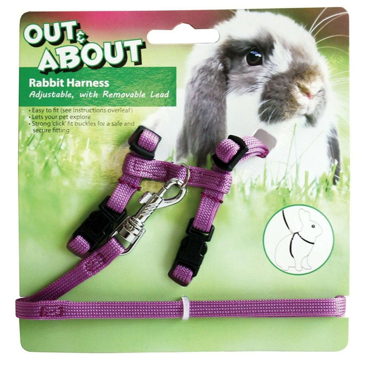 Happy Pet Set Pettorina Regolabile con Guinzaglio per Conigli Viola