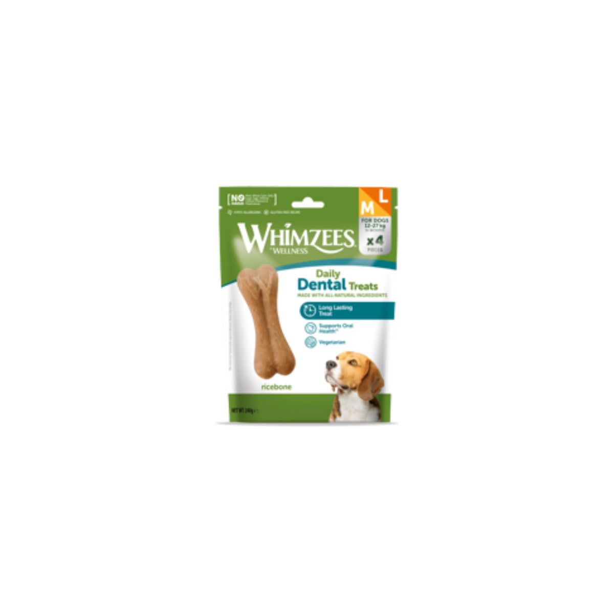 Whimzees Snack Osso di Riso per Cani Snack Dentale Naturale Ricebone M / L Busta Discovery