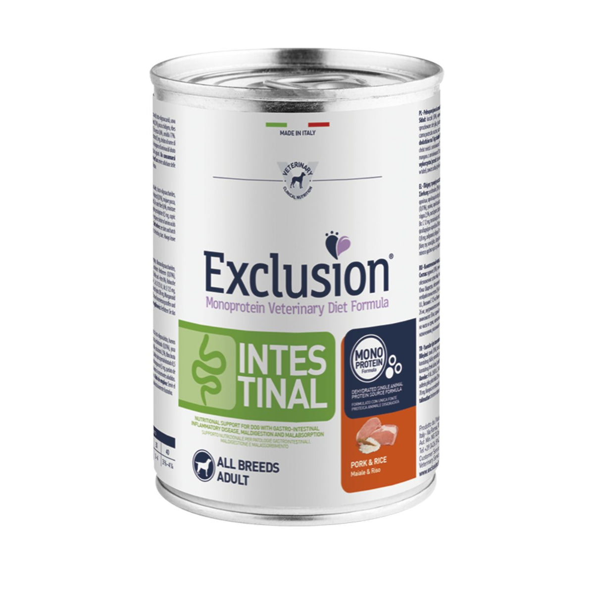 Exclusion Diet Intestinal Adult All Breeds Maiale e Riso Alimento Umido Monoproteico per Cani Adulti