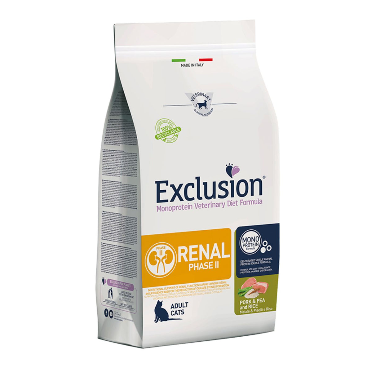 Exclusion Diet Cat Renal Fase 2 Maiale Piselli e Riso 1,5 Kg Monoproteico per Gatti