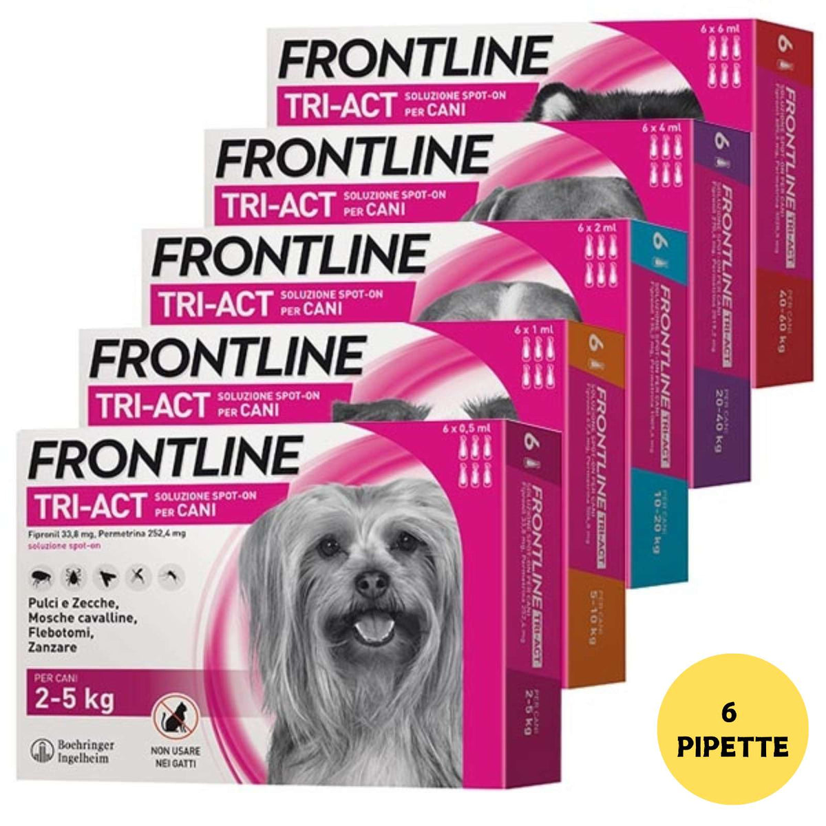 Frontline Tri-Act Spot-On Antiparassitario per Cani 6 Pipette