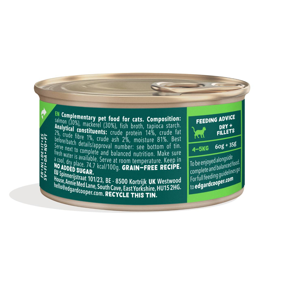 Edgard &amp; Cooper Sfilaccetti per Gatti Adulti Salmone con Sgombro in Brodo di Pesce 70 g