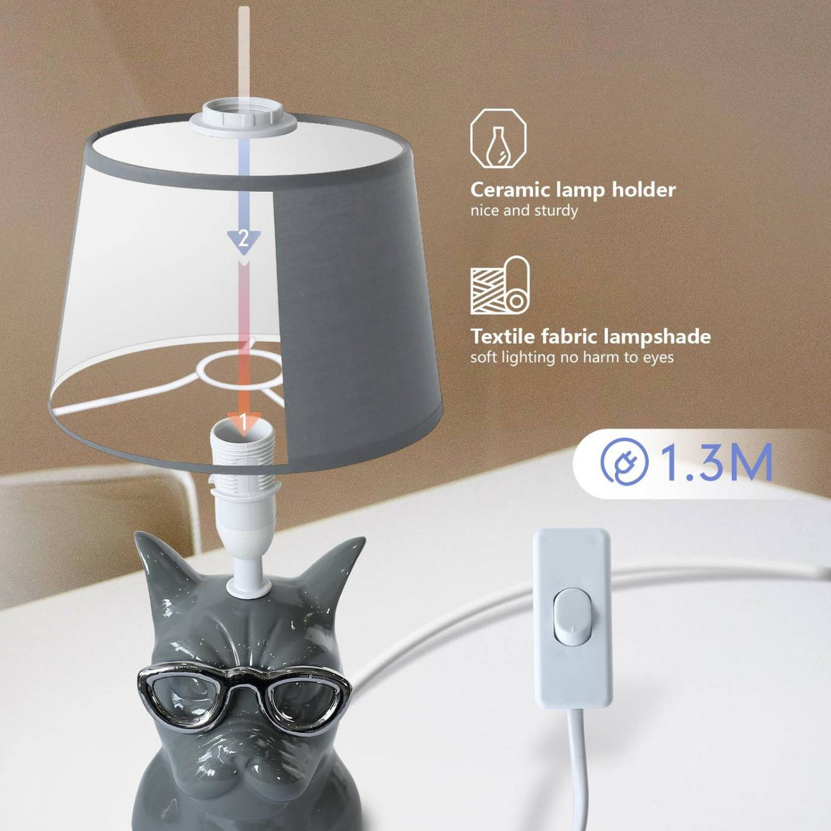 Lampada da Tavolo in Ceramica Cane Grigio