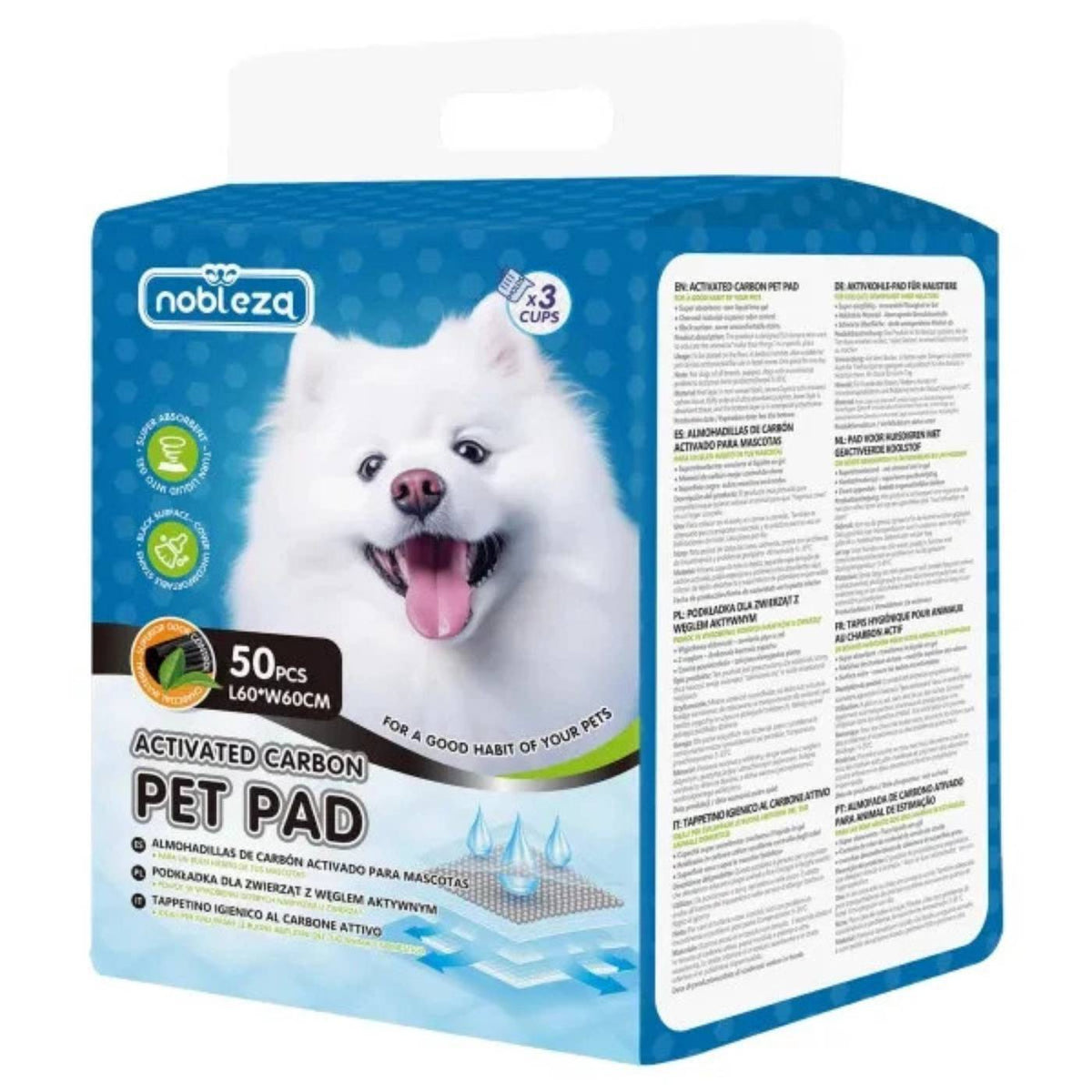 Tappetini Igienici Assorbenti per Cani con Carbone Attivo 60 x 60 cm 50 pz