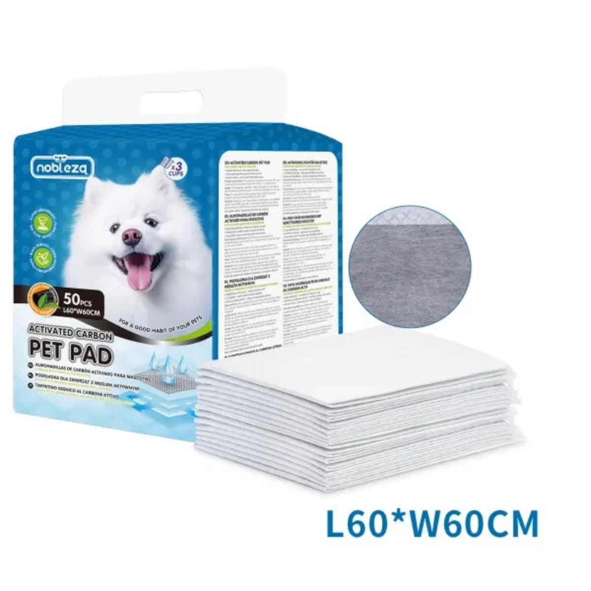 Tappetini Igienici Assorbenti per Cani con Carbone Attivo 60 x 60 cm 50 pz