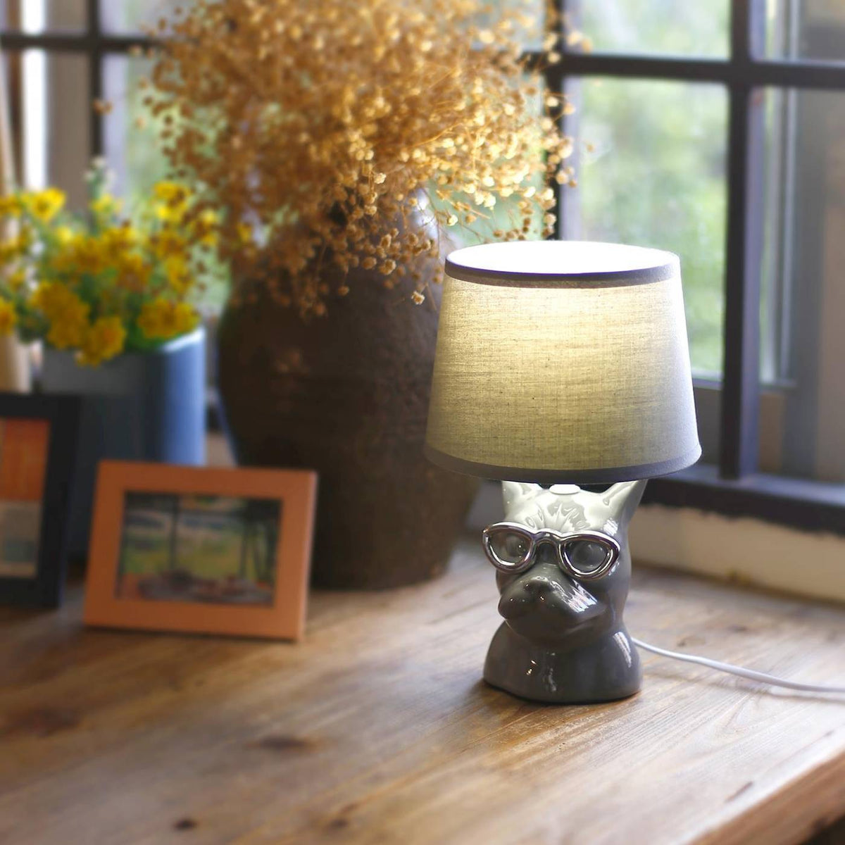 Lampada da Tavolo in Ceramica Cane Grigio