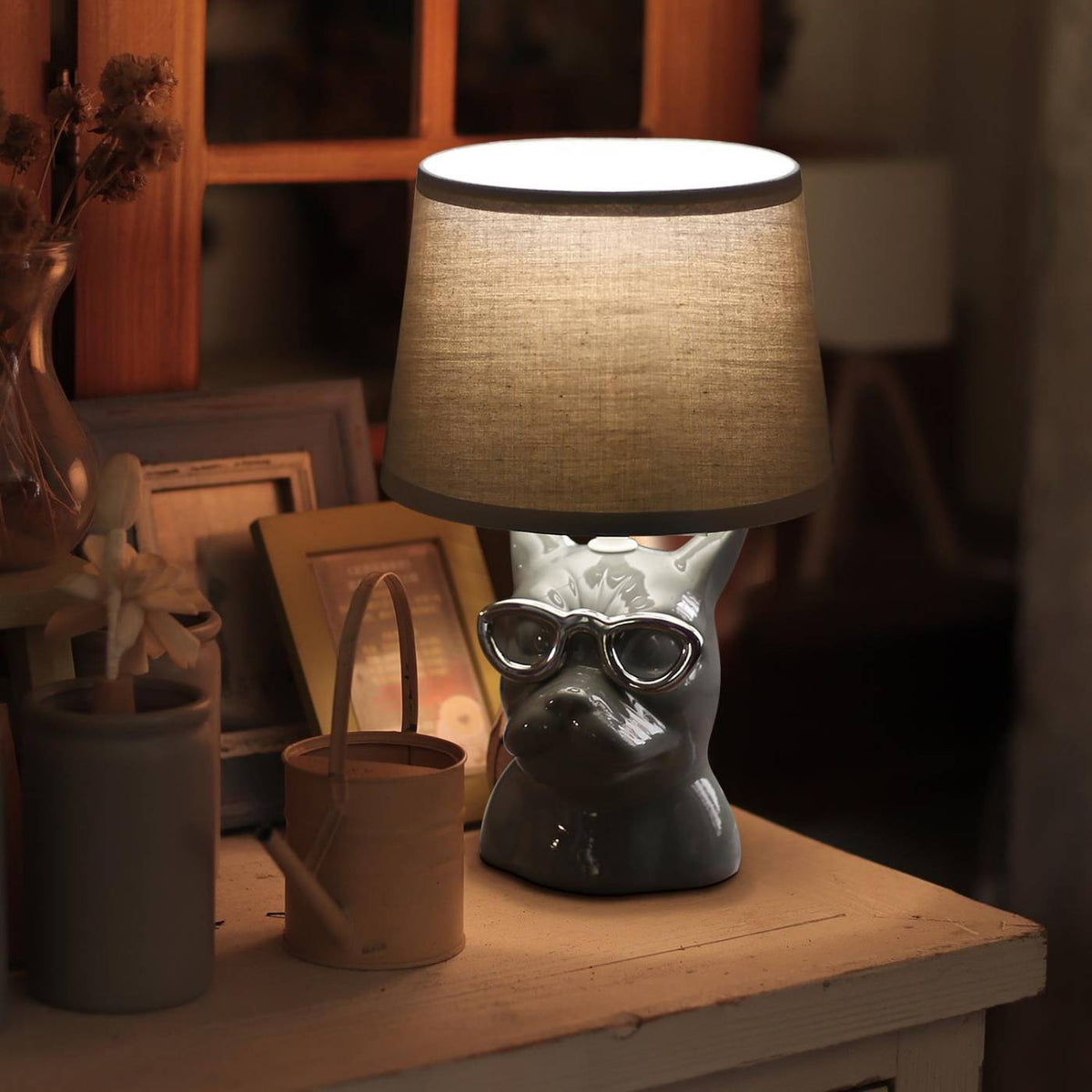 Lampada da Tavolo in Ceramica Cane Grigio