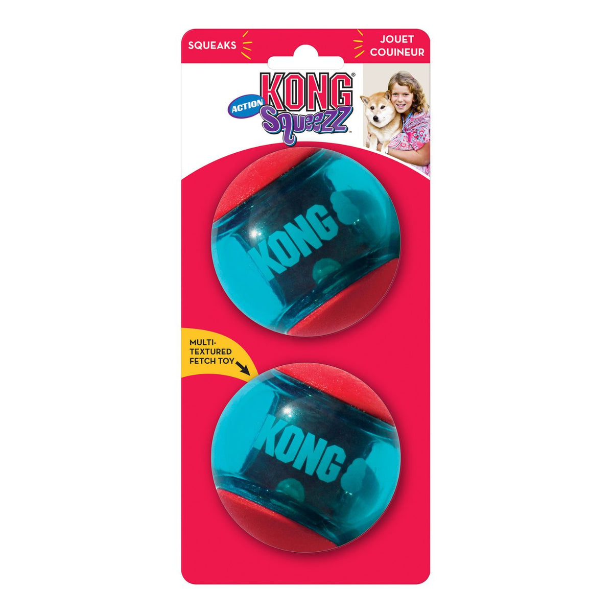 Kong Gioco per Cani Palla Squeezz in Gomma Tpr con Squeaker 2 pezzi L Diametro 8 cm