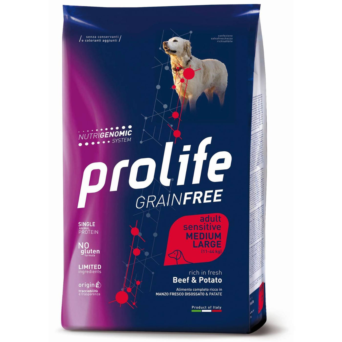 Prolife Grain Free Sensitive Adult Medium Large Manzo e Patate per Cani 10 Kg