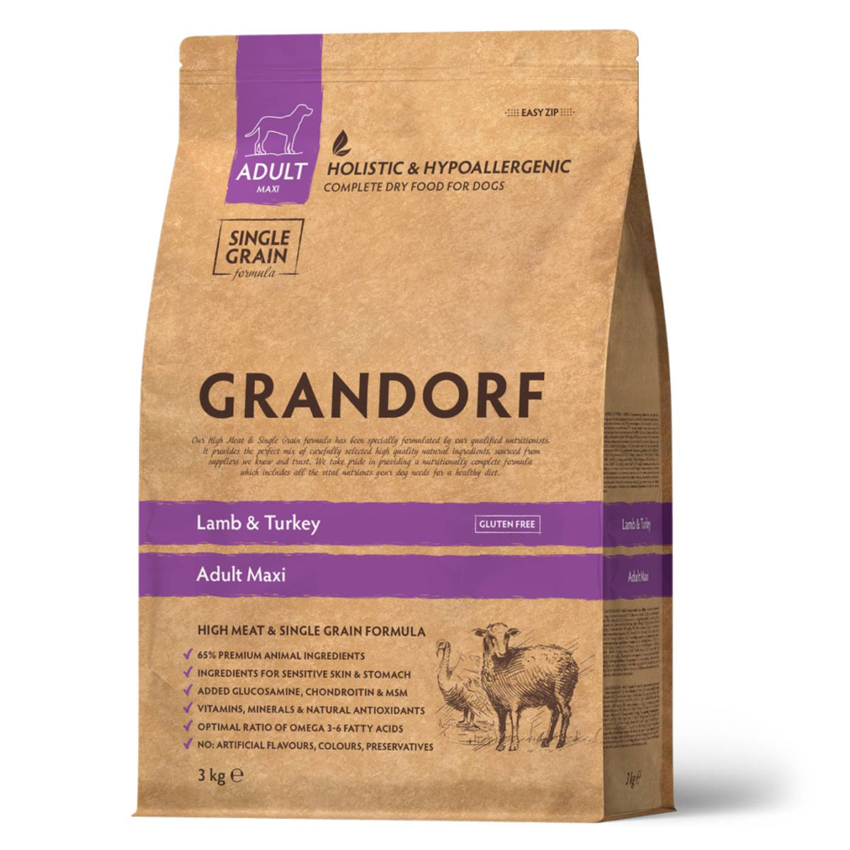 Grandorf Adult Agnello e Tacchino Maxi Large Breed per Cani Adulti di Taglia Grande