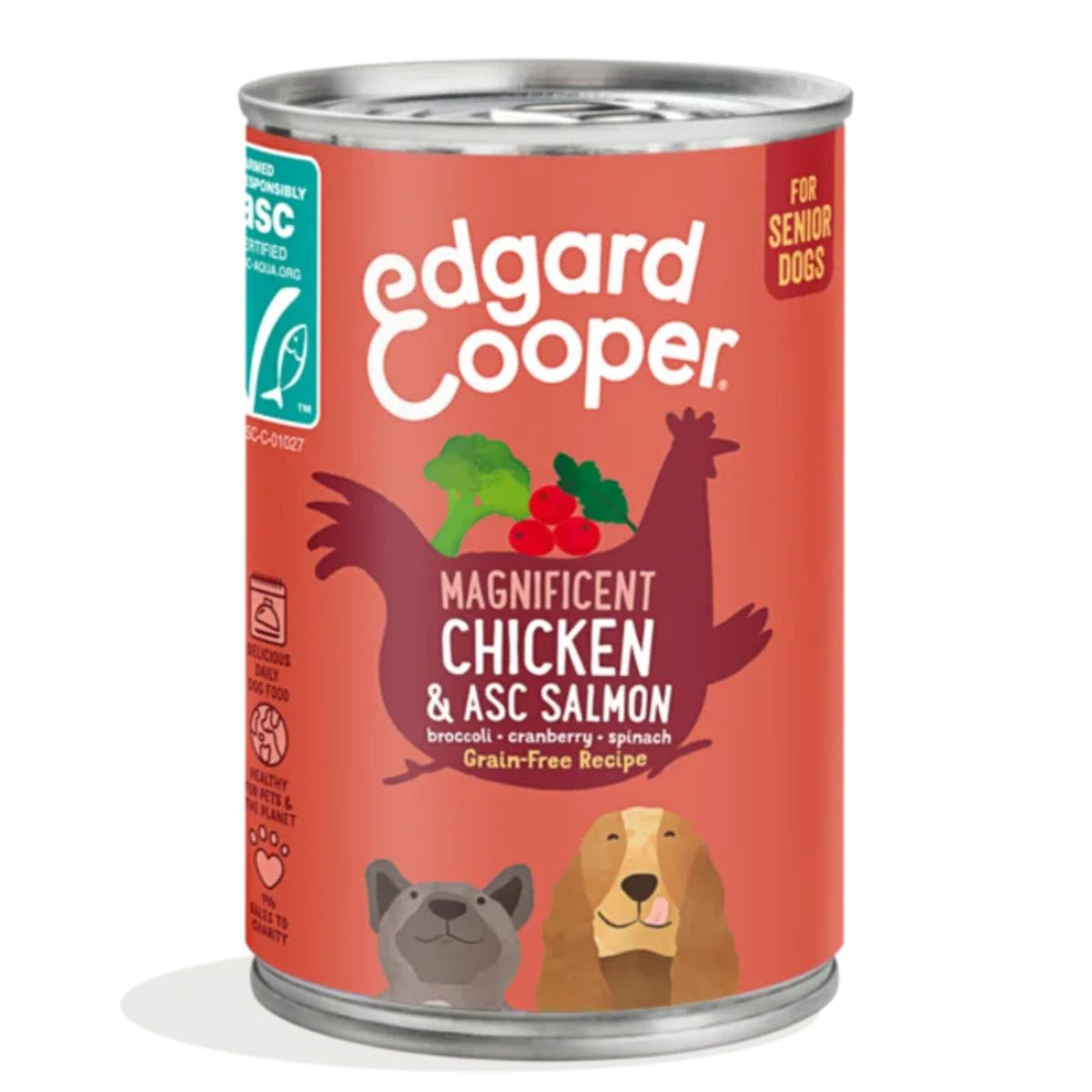 Edgard &amp; Cooper Umido per Cani Senior Pollo e Salmone con Broccoli e Mirtilli Rossi e Spinaci 400 g