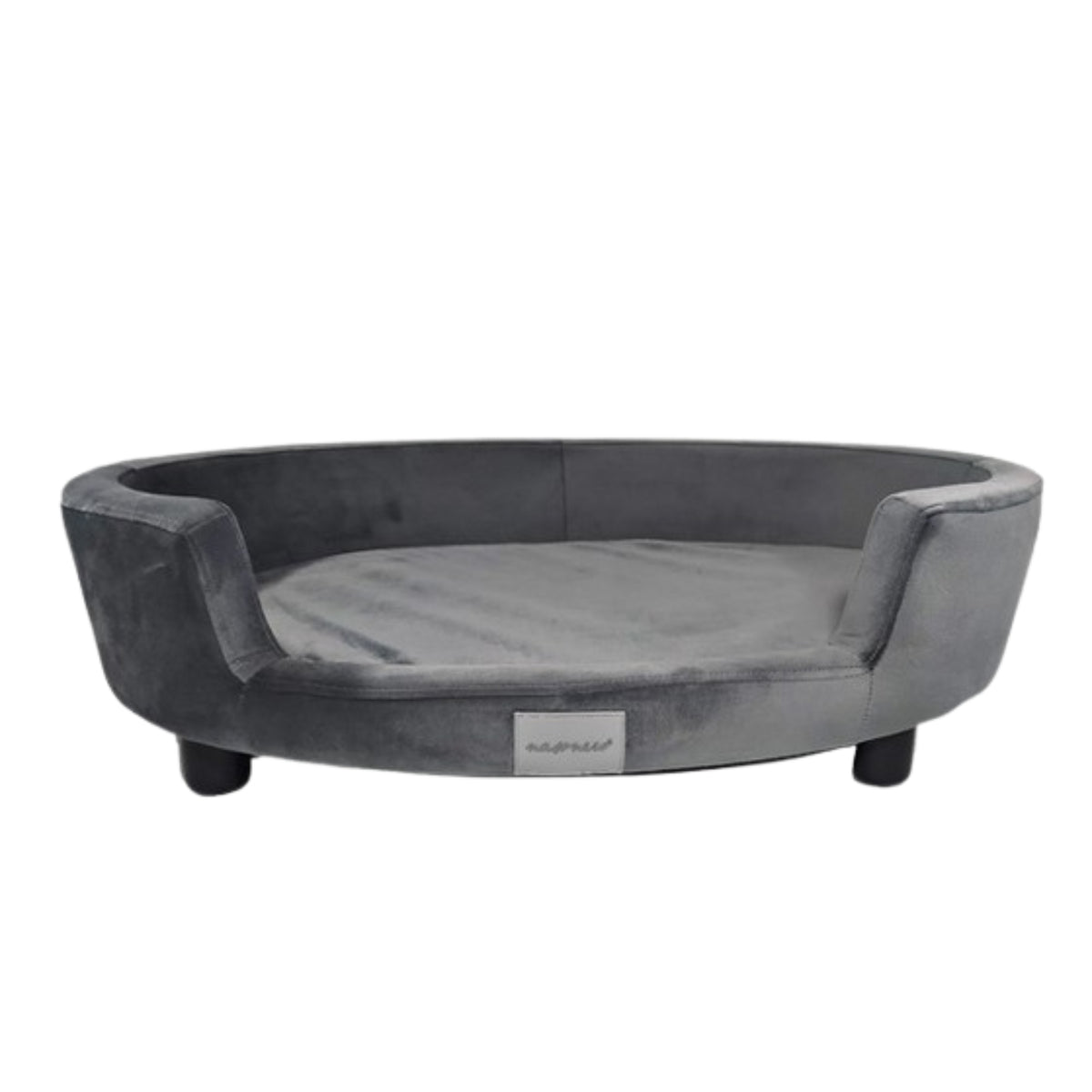 Nasonero Divanetto Ovale in Velluto per Gatti e Cani di Piccola Taglia Grigio 81 x 58 h. 23 cm