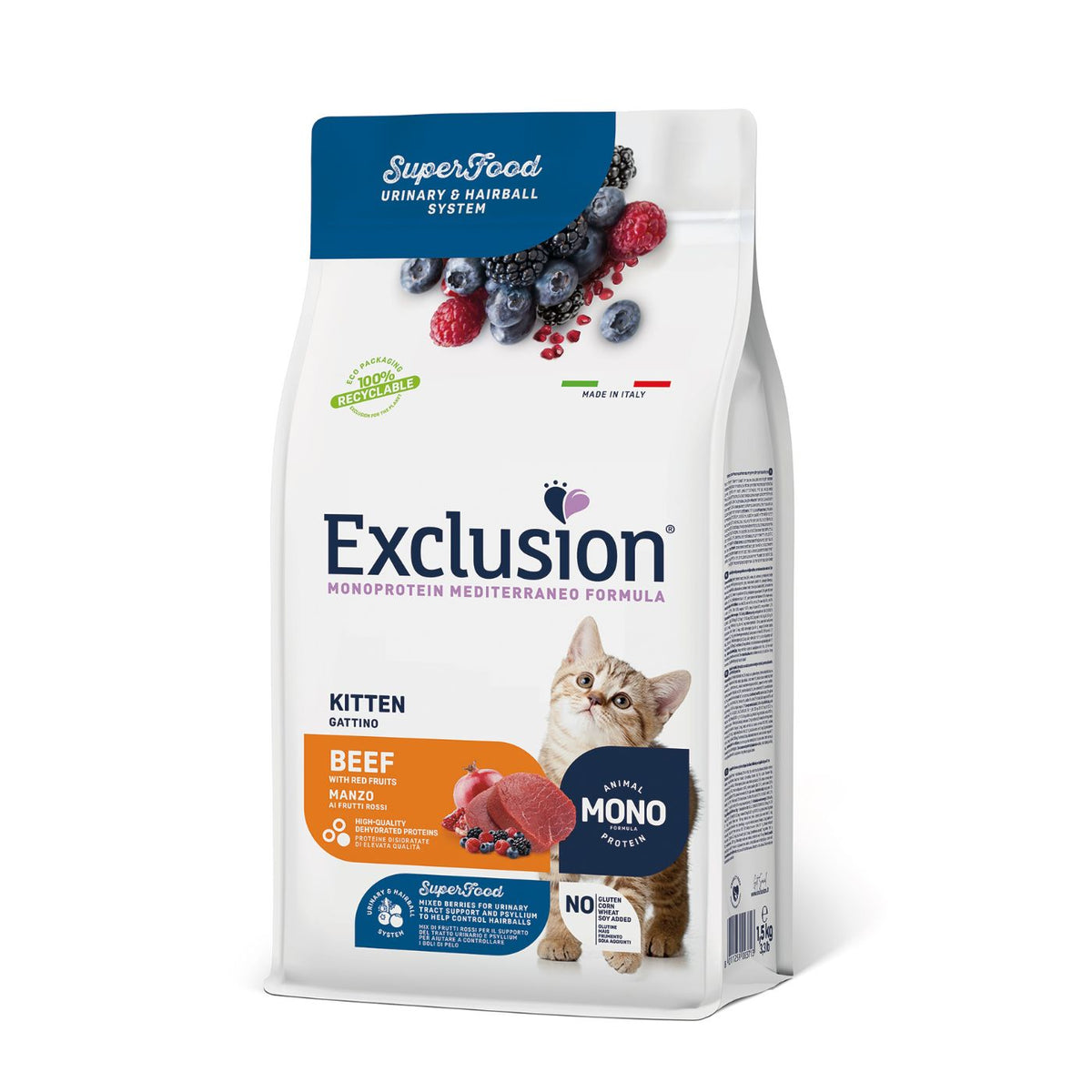 Exclusion Mediterraneo Kitten Manzo per Gattini 1,5 Kg