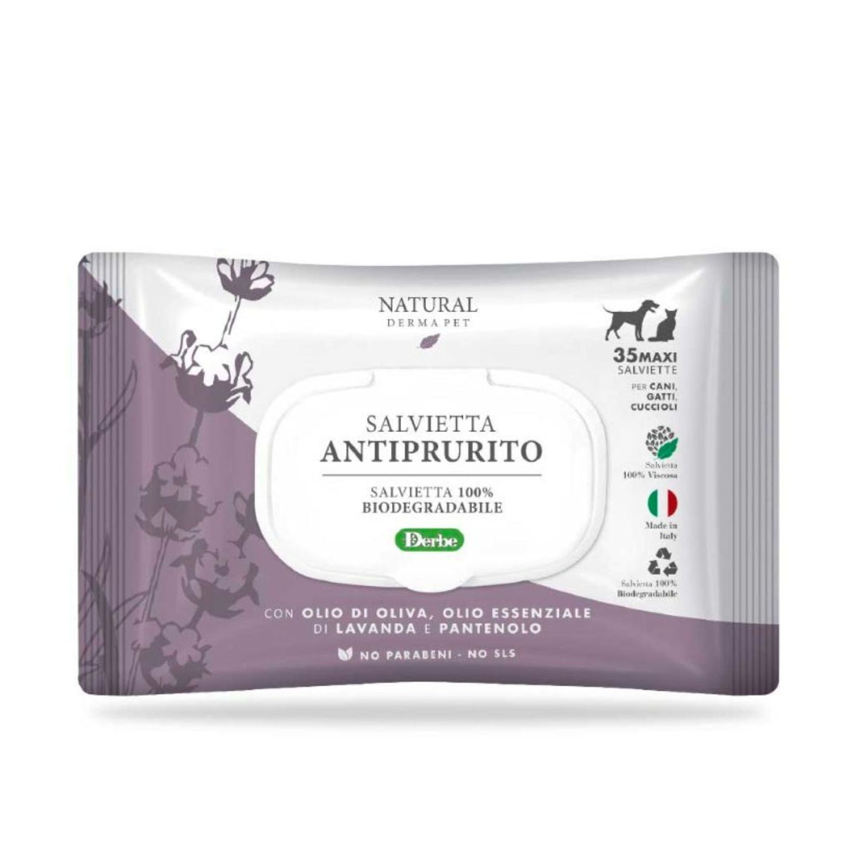 Natural Derma Pet by Derbe Salviette Funzionali Antiprurito Biodegradabili per Cani Gatti e Cuccioli