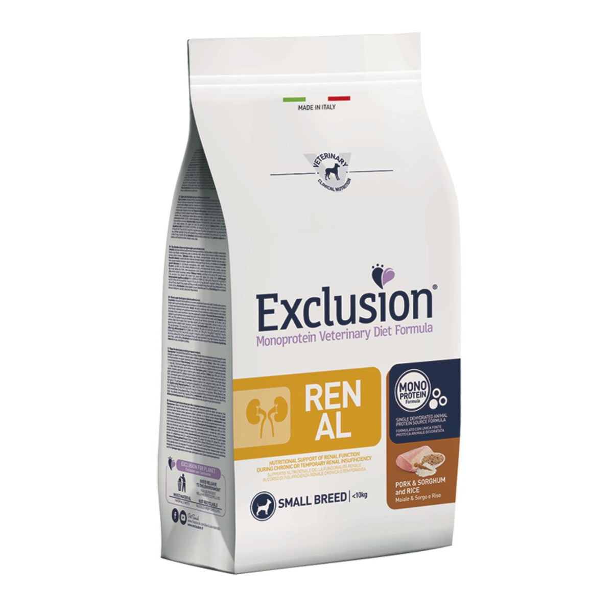 Exclusion Diet Renal Small Monoproteico Maiale Sorgo e Riso per Cani 2 Kg