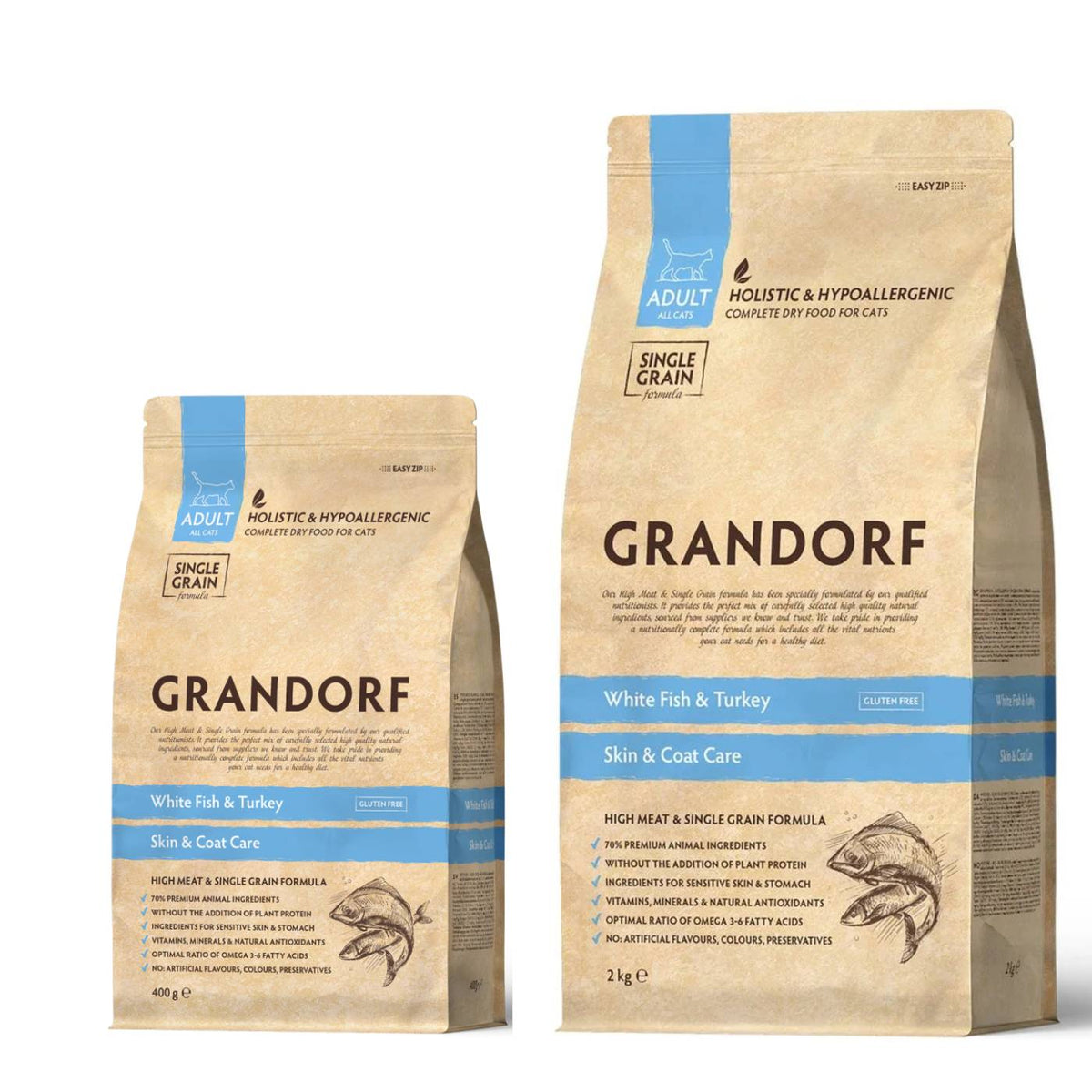 Grandorf Cat Adult Skin&amp;Care Pesce Bianco e Tacchino per Gatti Adulti