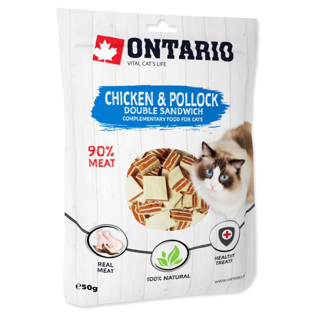 SCADENZA 02/10/2026 - Ontario Doppi Sandwich Morbidi per Gatti con Pollo e Merluzzo Neri 50 g
