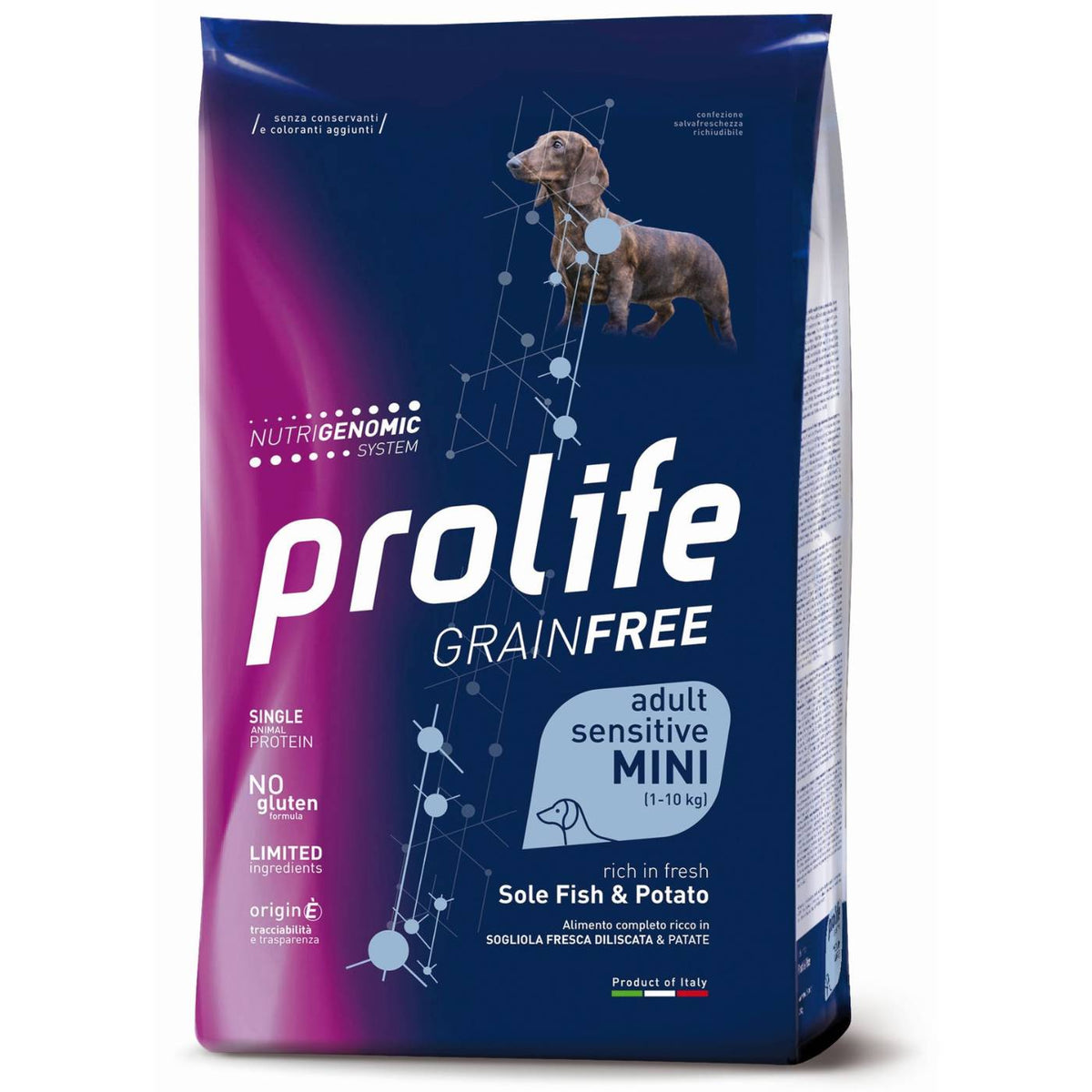 Prolife® Grain Free Sensitive Adult Mini Sole Pesce e Patate per Cani 2Kg