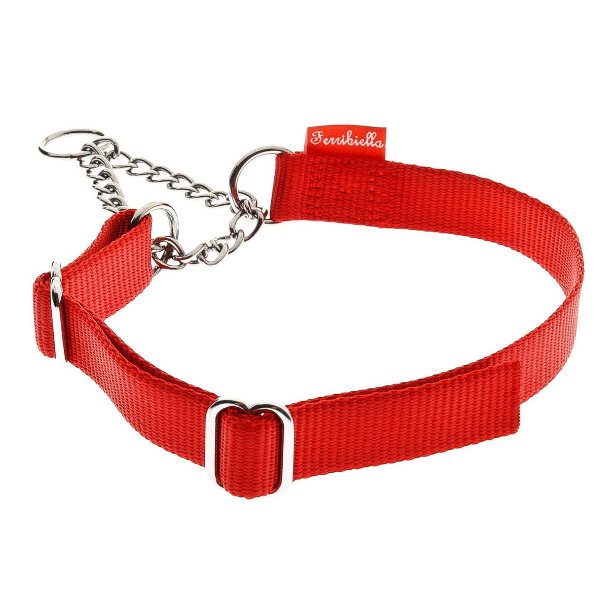 Ferribiella Collare Semistrozzo per Cani in Nylon con Catena Rosso