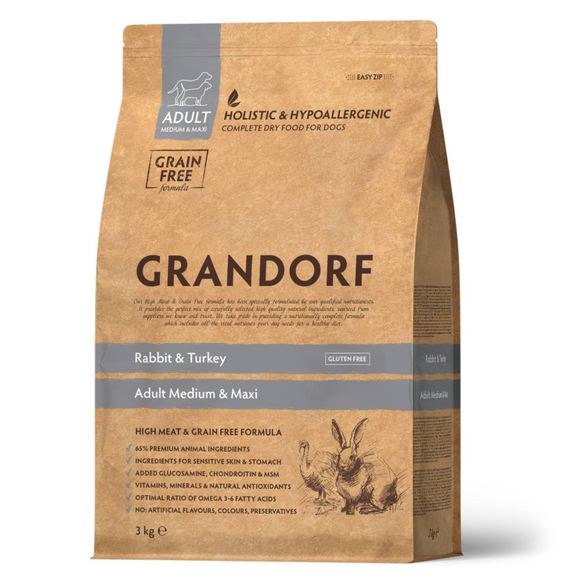 Grandorf Adult Grain Free Coniglio e Tacchino Medium &amp; Maxi per Cani Adulti