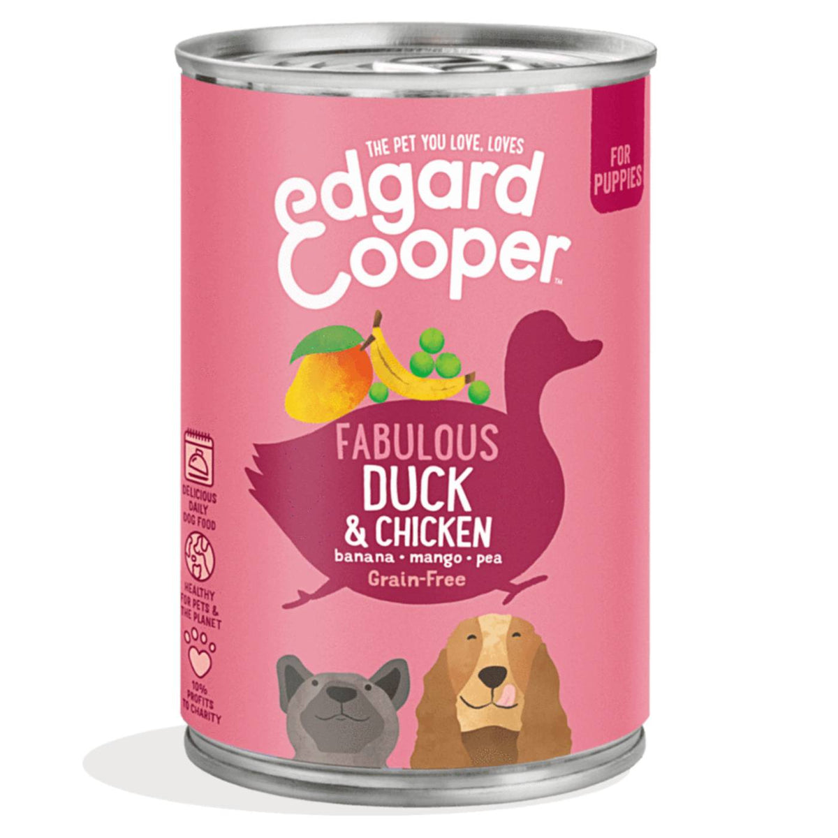 Edgard &amp; Cooper Umido per Puppy Anatra e Pollo con Banana Mango e Piselli 400 g