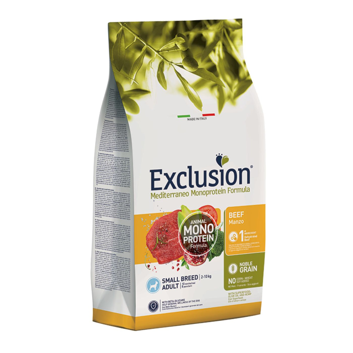 Exclusion Mediterraneo Monoproteico Noble Grain Adult Small Manzo per Cani Adulti 2 Kg