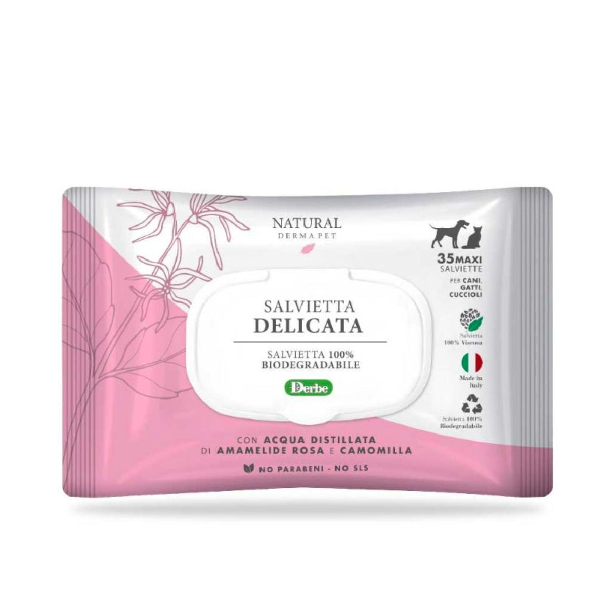 Natural Derma Pet by Derbe Salviette Funzionali Delicate Biodegradabili per Cani Gatti e Cuccioli