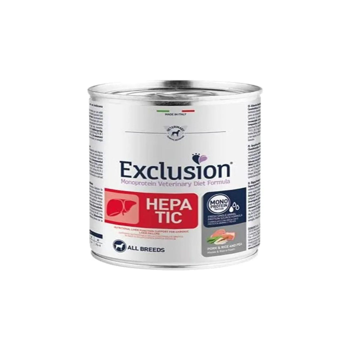 Exclusion Diet Hepatic All Breeds Maiale Riso e Piselli Alimento Umido Monoproteico per Cani
