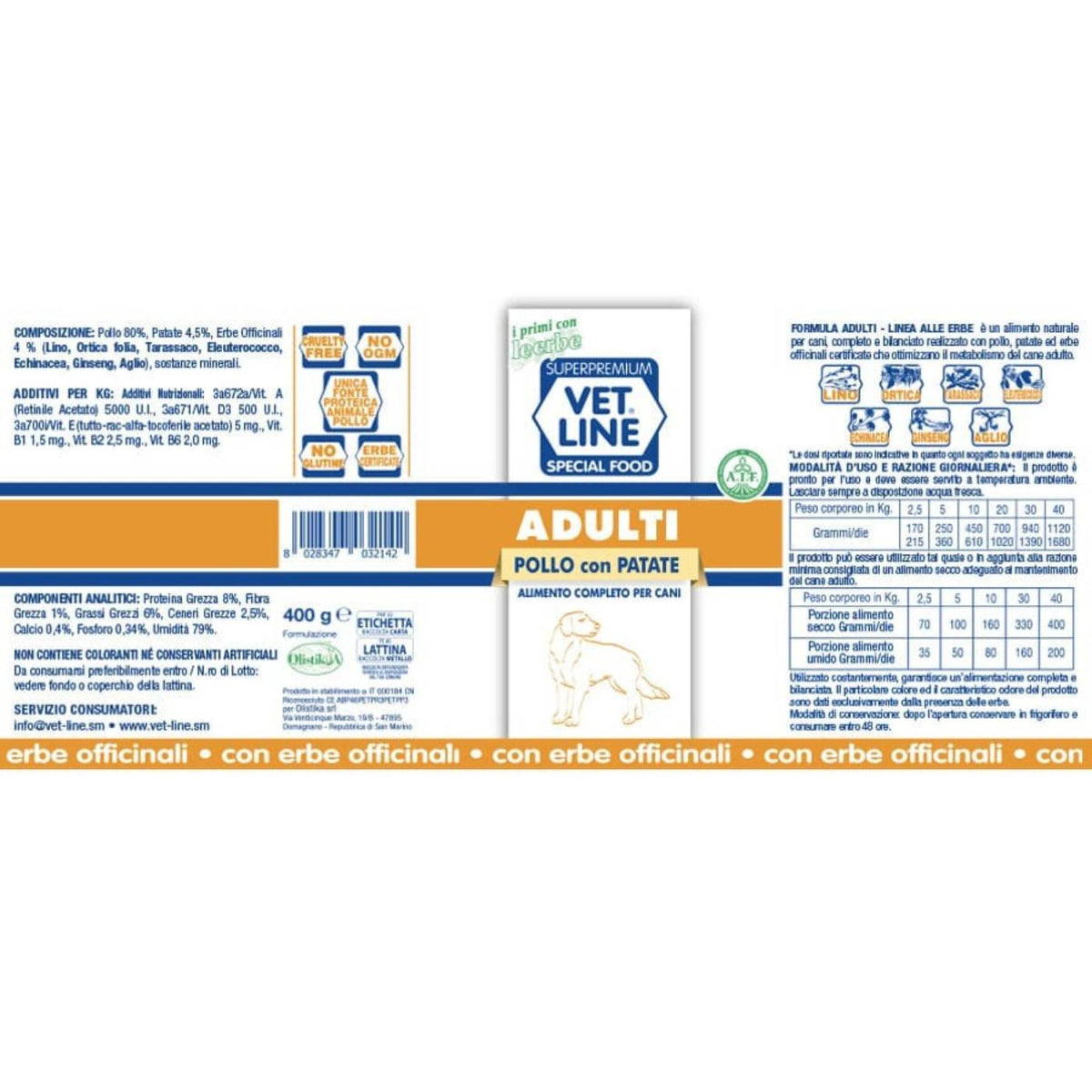 Vet Line Umido Pollo e Patate per Cani Adulti 400 g VetLine