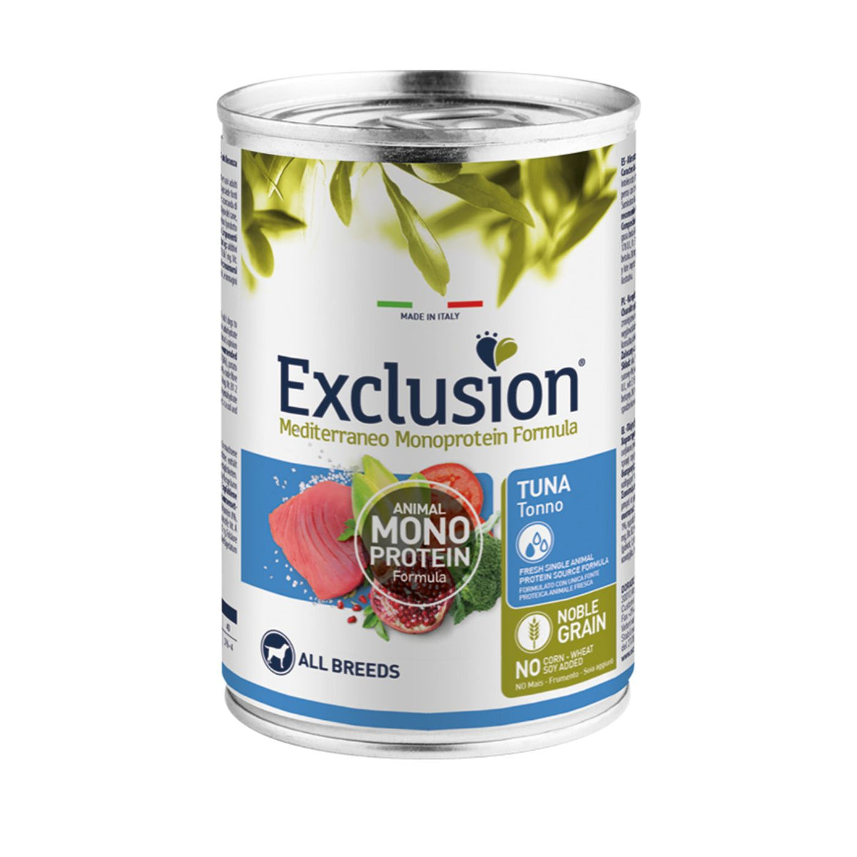 Exclusion Mediterraneo Monoproteico Noble Grain Adult All Breeds Tonno 400 g Alimento Umido per Cani Adulti