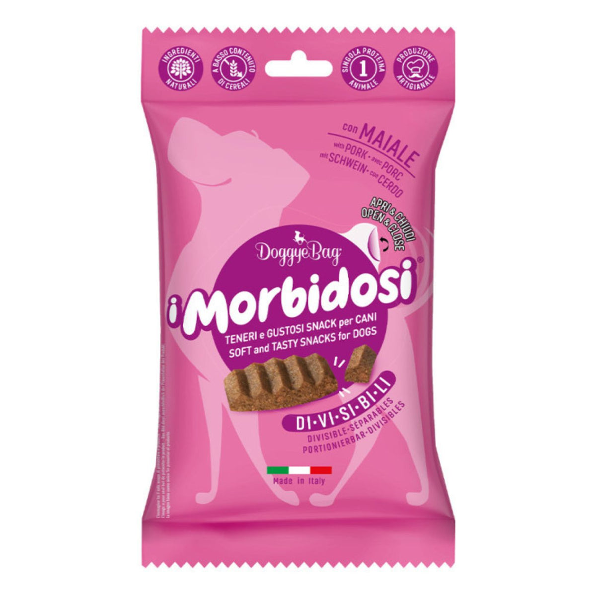 DoggyeBag Snack per Cani Morbidi e Divisibili con Maiale I Morbidosi 90 g