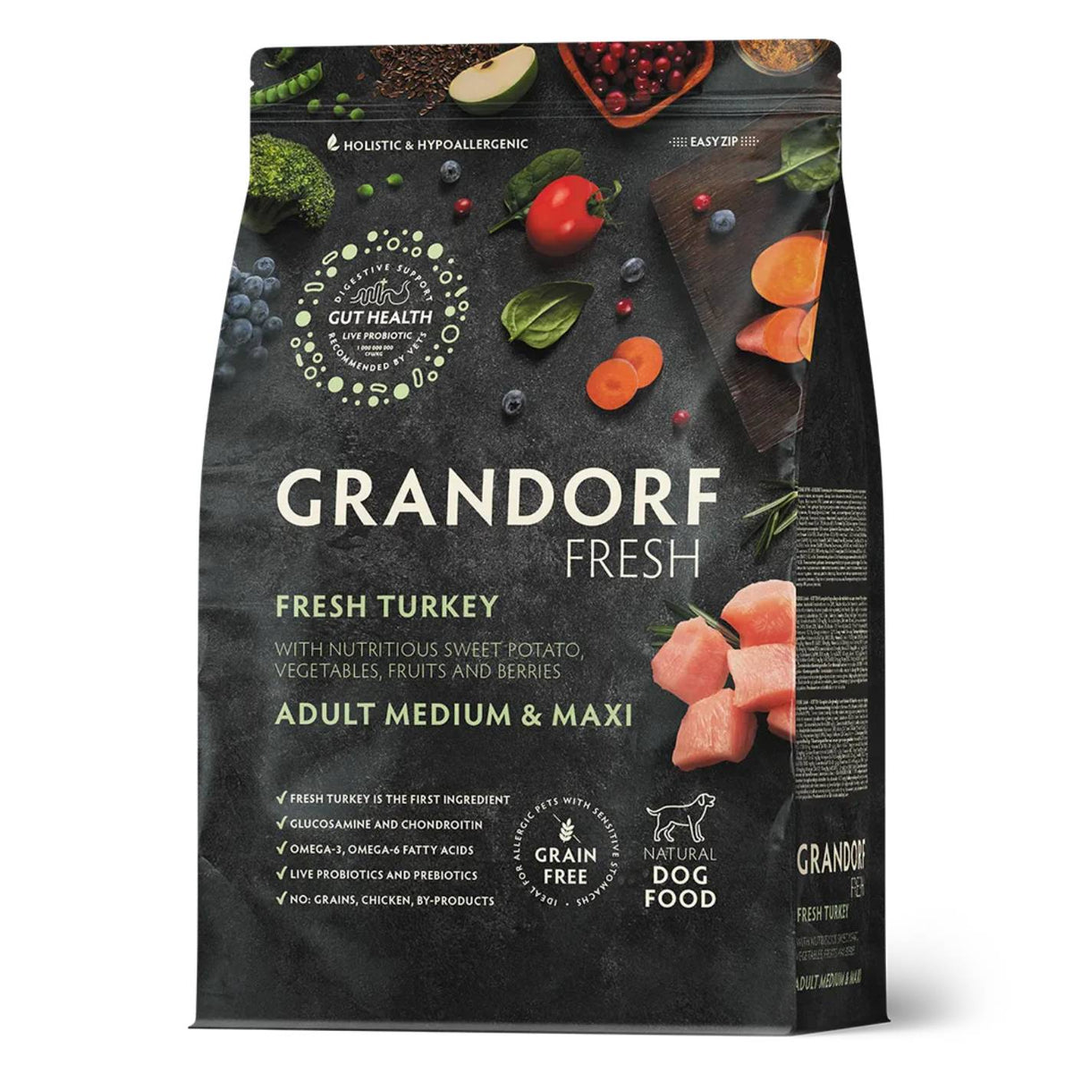 Grandorf Fresh Adult Medium &amp; Maxi Breeds con Carne Fresca di Tacchino e Patata Dolce per Cani Adulti