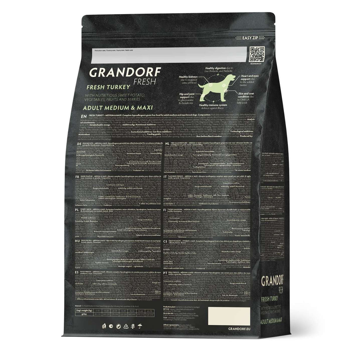 Grandorf Fresh Adult Medium &amp; Maxi Breeds con Carne Fresca di Tacchino e Patata Dolce per Cani Adulti