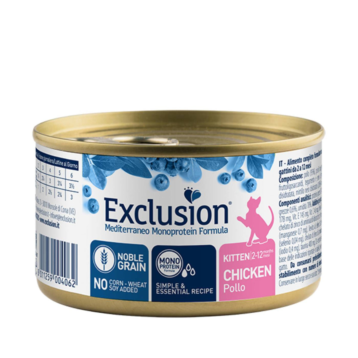 Exclusion Mediterraneo Monoproteico Noble Grain Kitten Pollo Alimento Umido per Gattini 85 g
