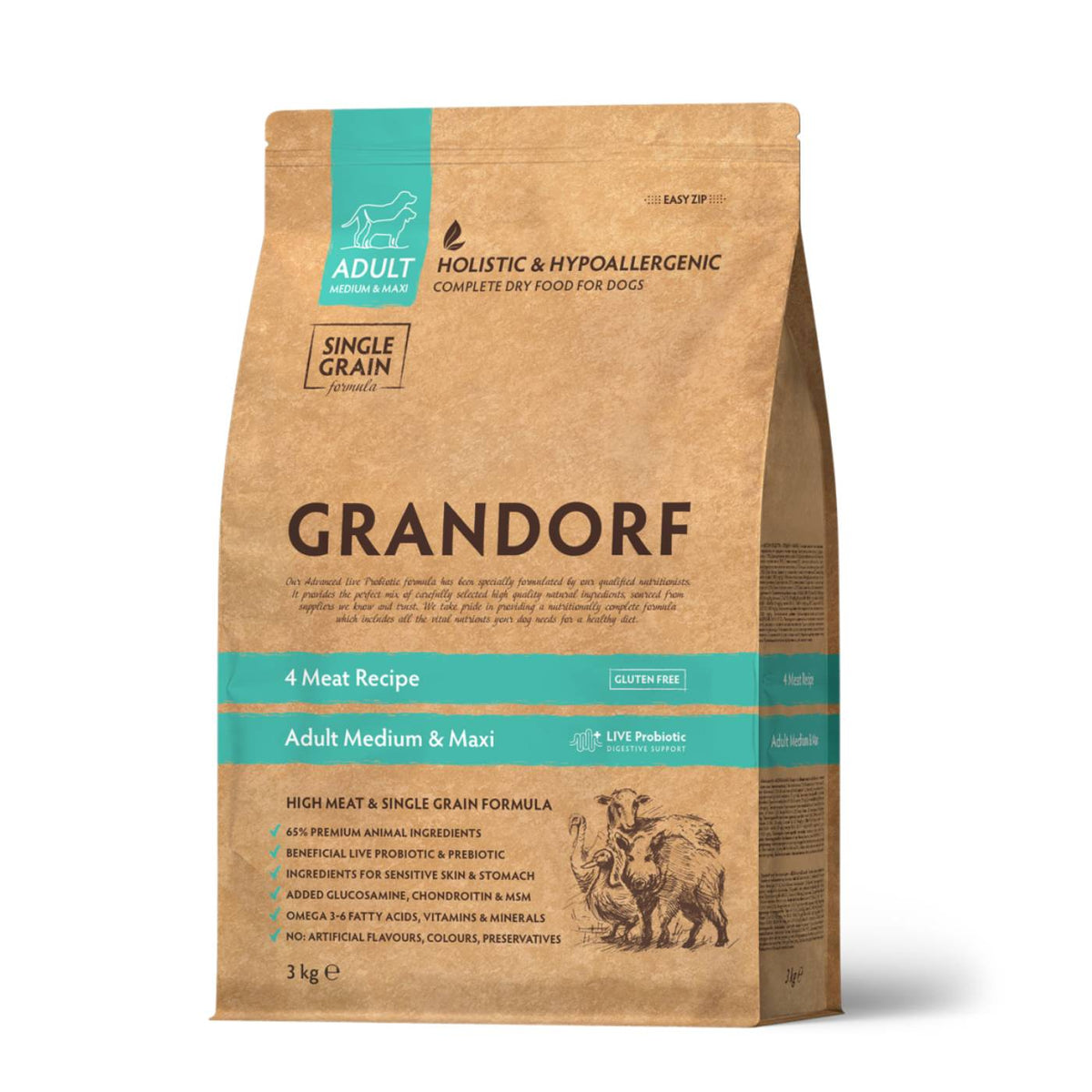 Grandorf Adult 4 Carni Medium &amp; Maxi per Cani