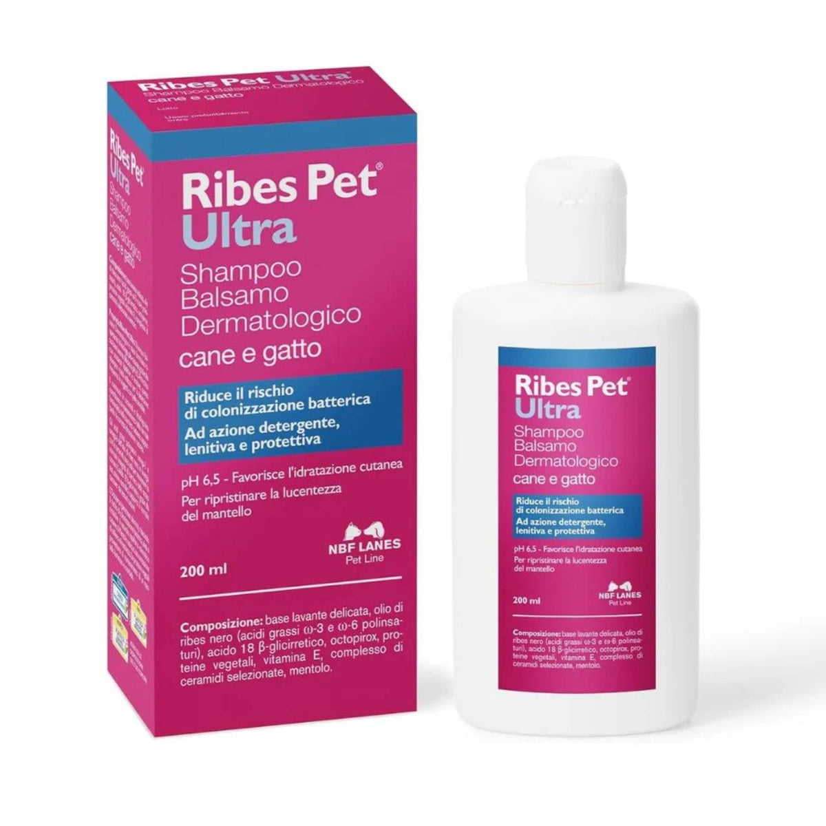 Ribes Pet Ultra Shampoo e Balsamo Dermatologico per Cani e Gatti 200 ml Nbf Lanes