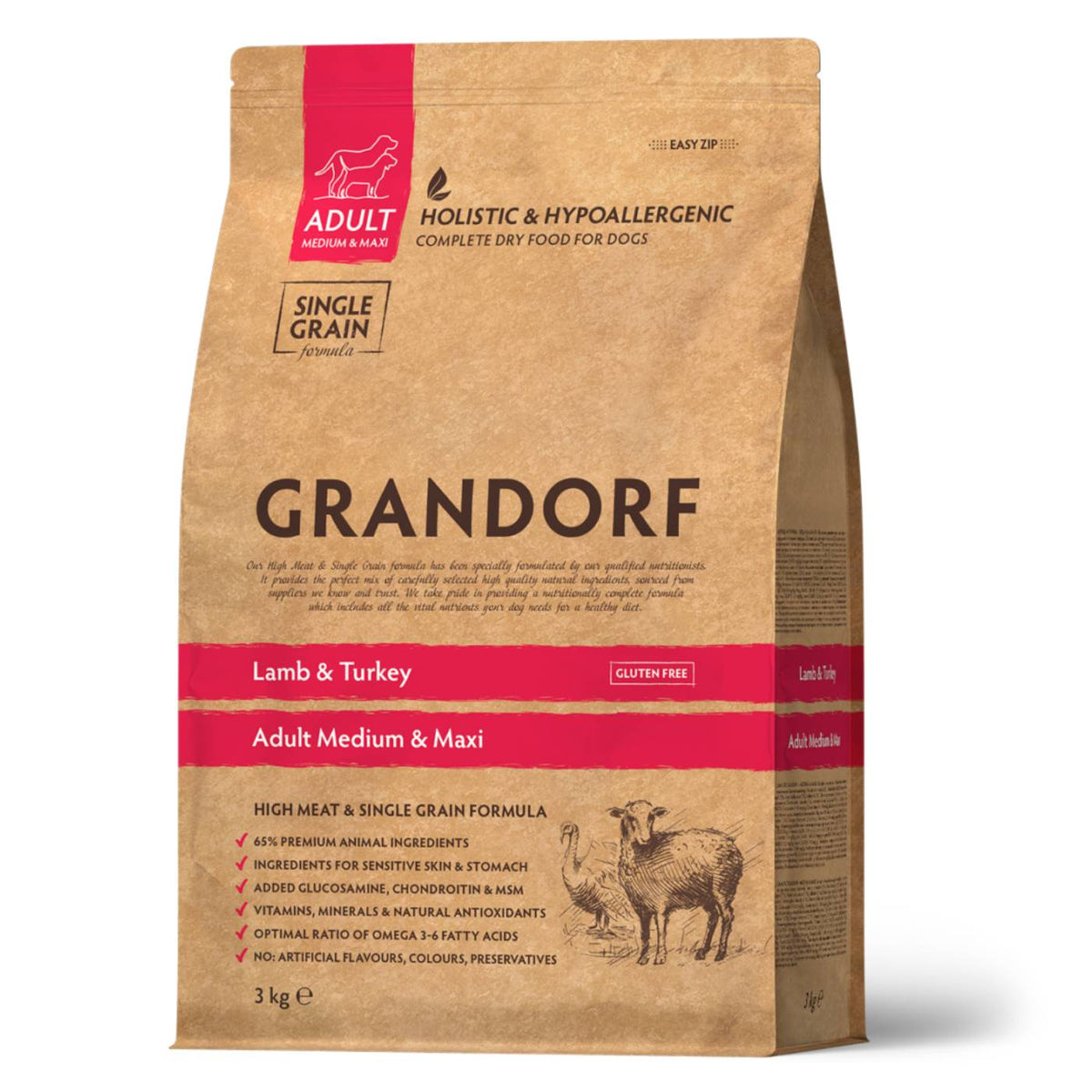 Grandorf Adult Agnello e Tacchino Medium &amp; Maxi per Cani Adulti