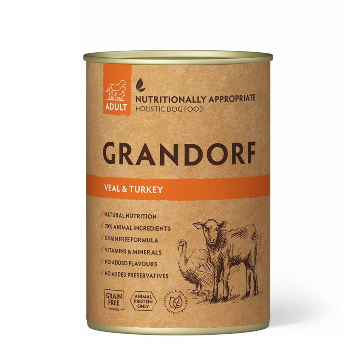 Grandorf Adult Vitello e Tacchino Alimento Umido Completo per Cani Adulti 400g