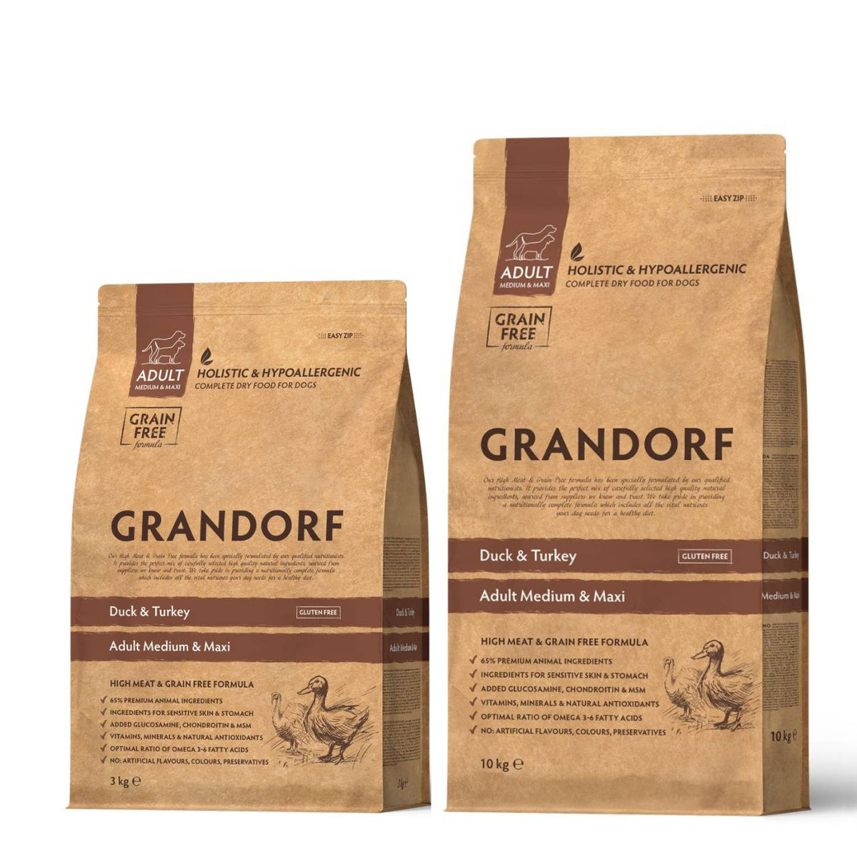 Grandorf Adult Grain Free Anatra e Tacchino Medium &amp; Maxi per Cani Adulti