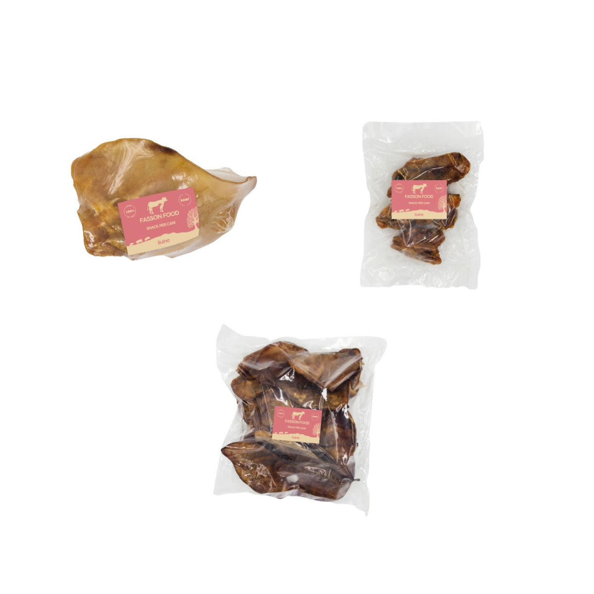 Fasson Food Orecchie Intere di Maiale Suino Masticativo Naturale per Cani