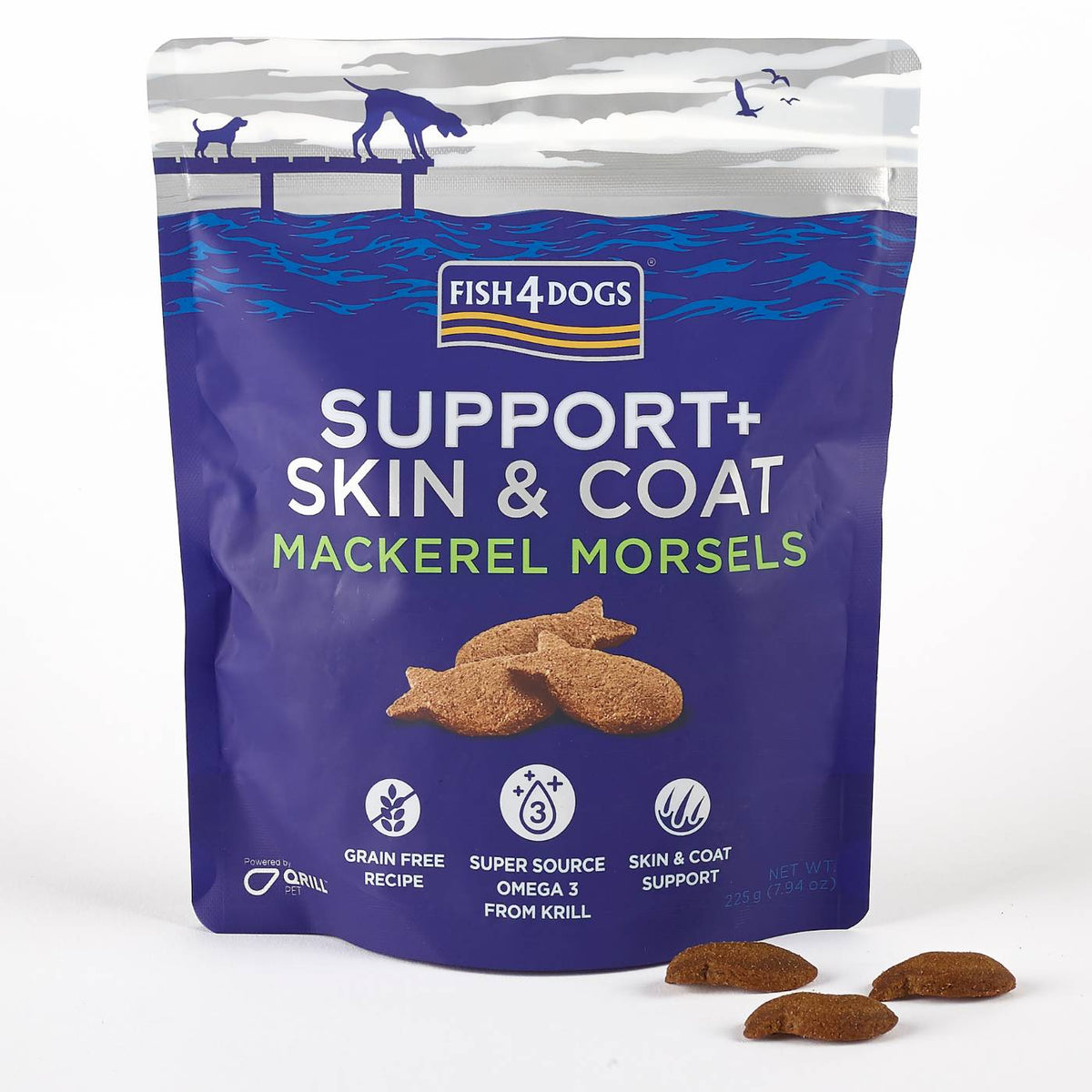 Fish4Dogs Support+ Skin &amp; Coat Mackerel Morsels Premi Snack per Cani 225g