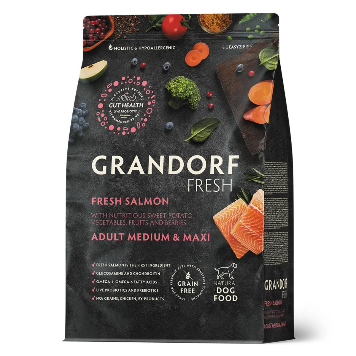 Grandorf Fresh Adult Medium &amp; Maxi Breeds con Filetti di Salmone Fresco e Patata Dolce per Cani Adulti