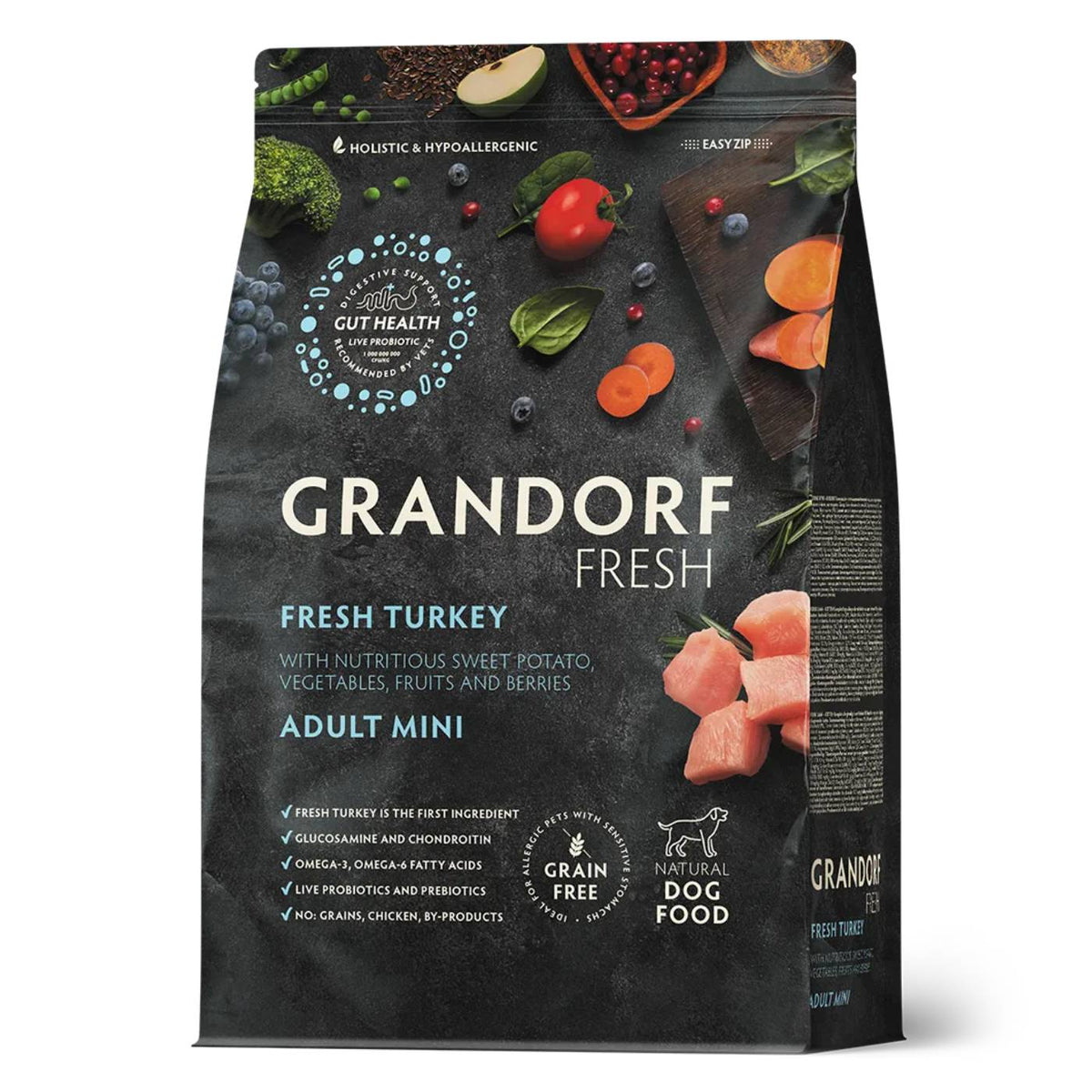 Grandorf Fresh Turkey Adult Mini Breeds con Tacchino e Patate Dolci per Cani Adulti di Piccola Taglia