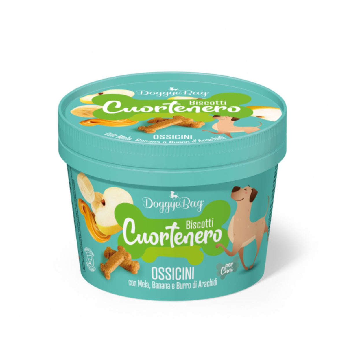 DoggyeBag Biscotti Cuortenero Ossicini Mela Banana e Burro d'Arachidi per Cani 150 g