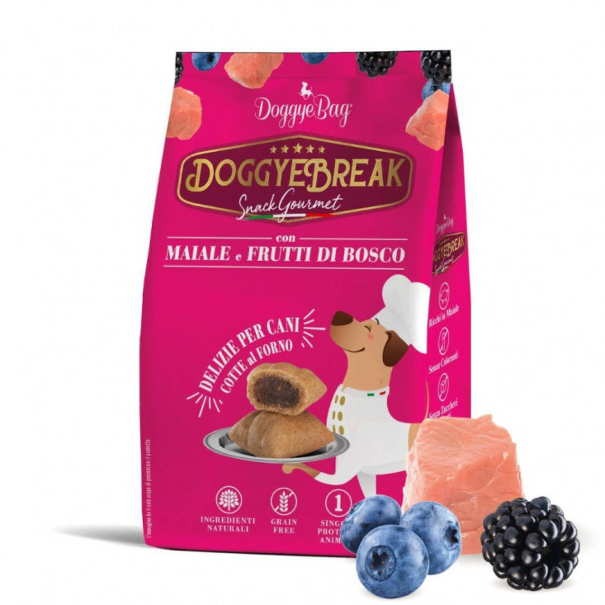 DoggyeBag Doggyebreak Snack Ripieni con Maiale e Frutti di Bosco per Cani 180 g