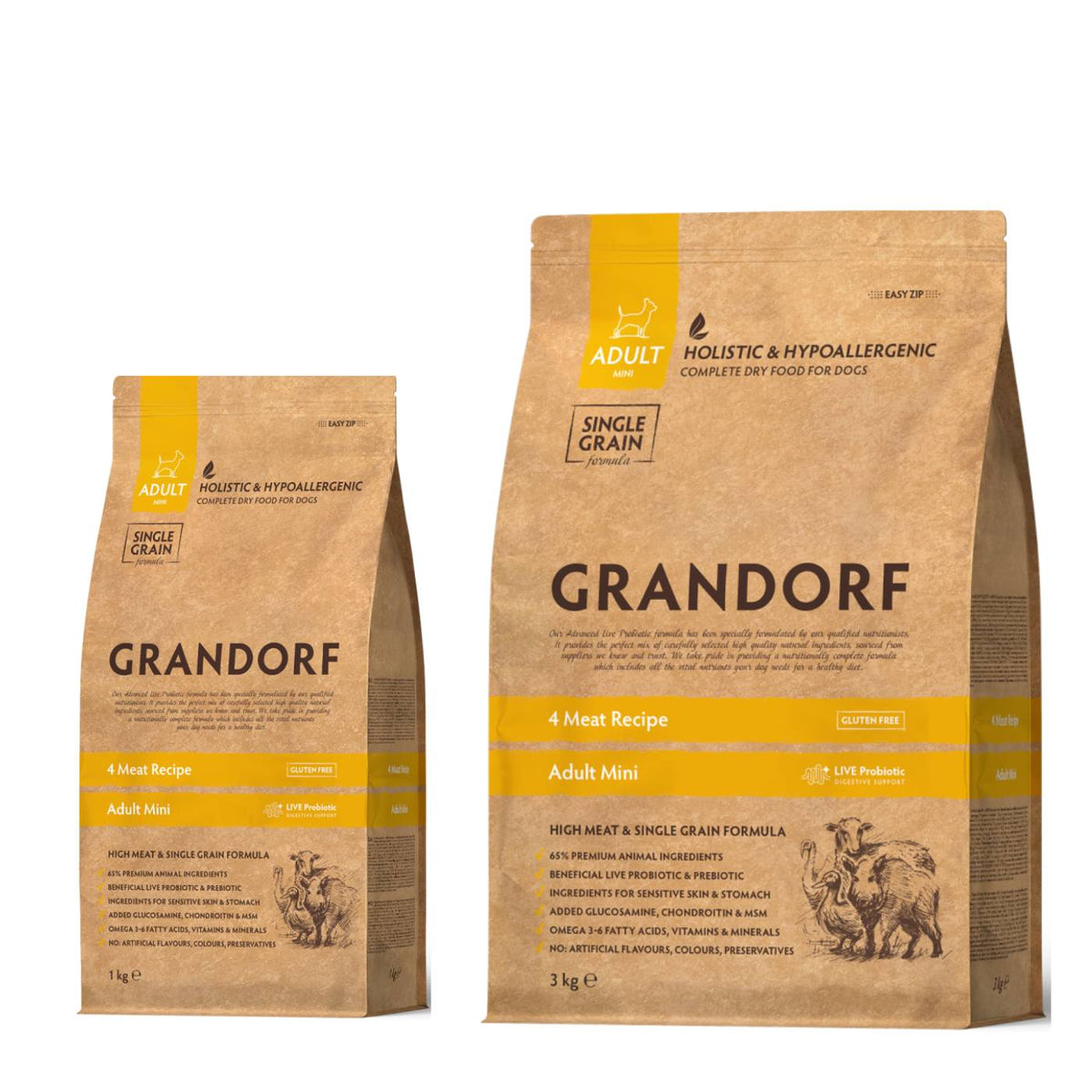 Grandorf Adult MINI Breeds 4 Carni per Cani Razze MINI