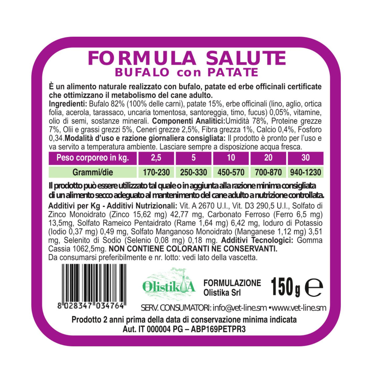 Vet Line Salute Bufalo con Patate Alimento Umido Monoproteico per Cani VetLine