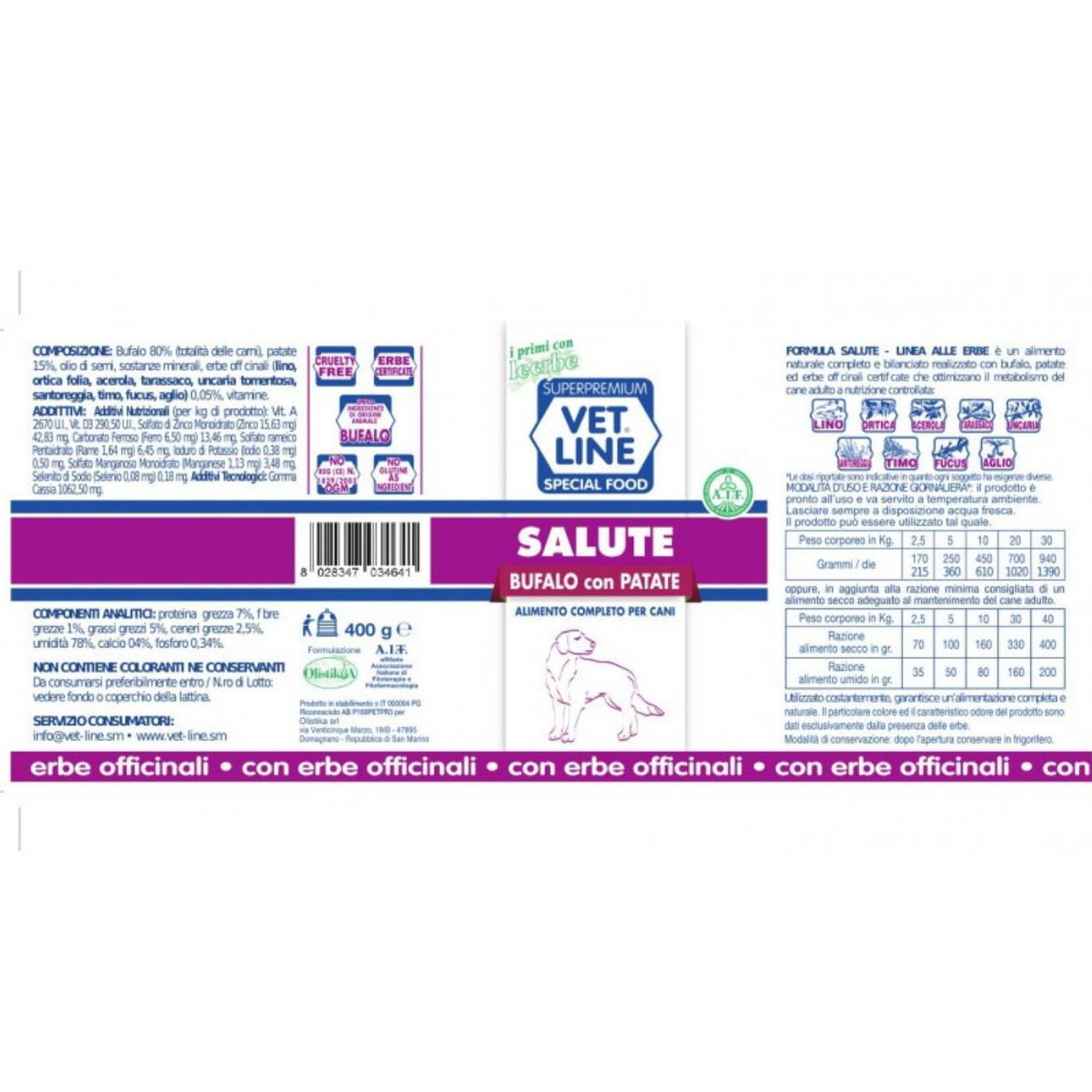 Vet Line Salute Bufalo con Patate Alimento Umido Monoproteico per Cani VetLine