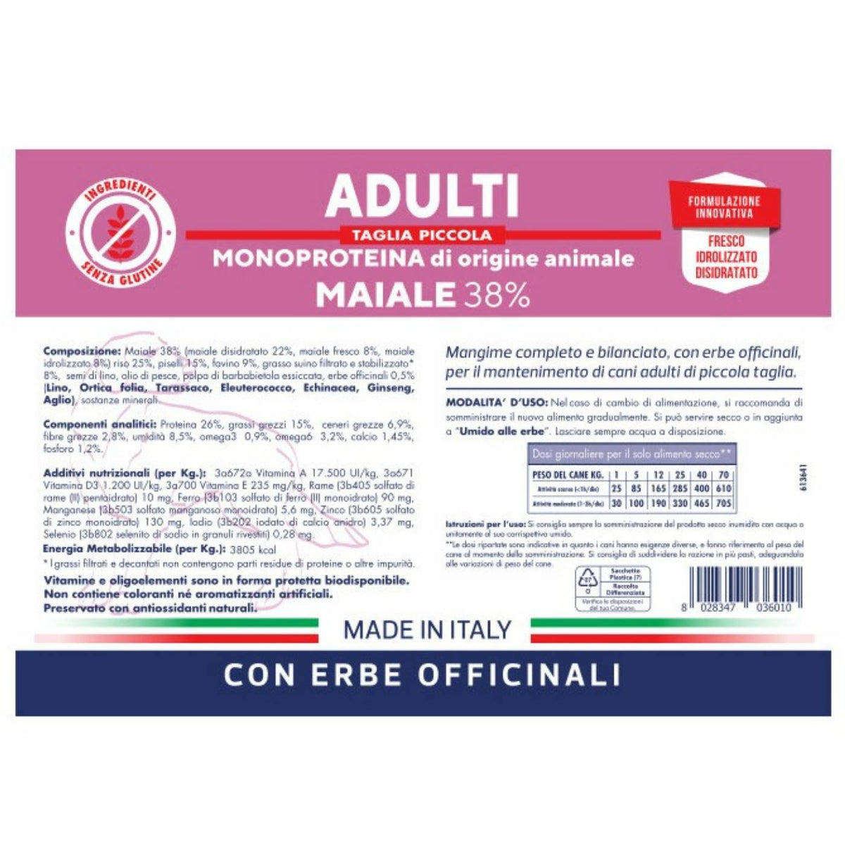 Vet Line Maiale per Cani Adulti di Piccola Taglia Monoproteico VetLine